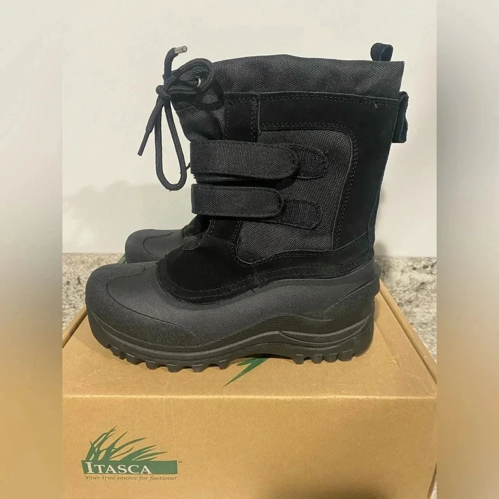 Itasca Little Pac Snow Boots Thinsulate Insulated Black Boots Youth Size 4